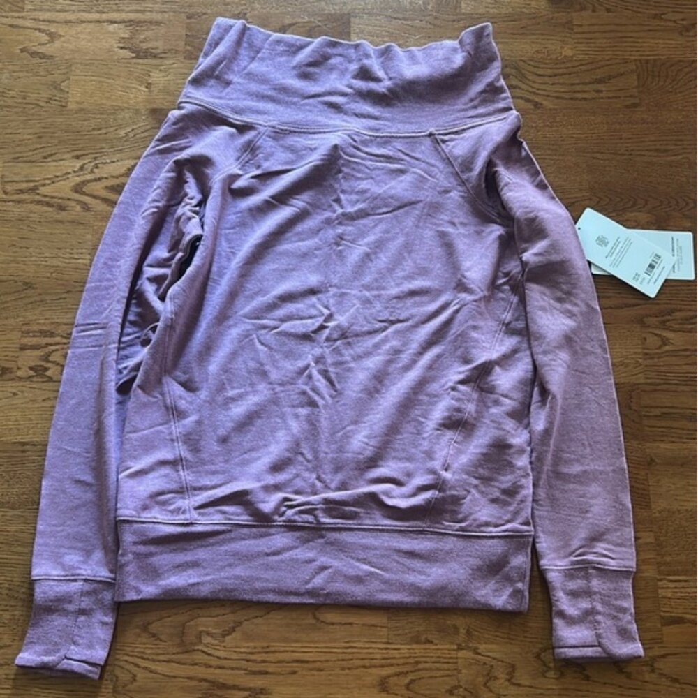 Athleta Studio Barre Sweatshirt Off Shoulder Wide Neck Mauve Pink Purple Soft